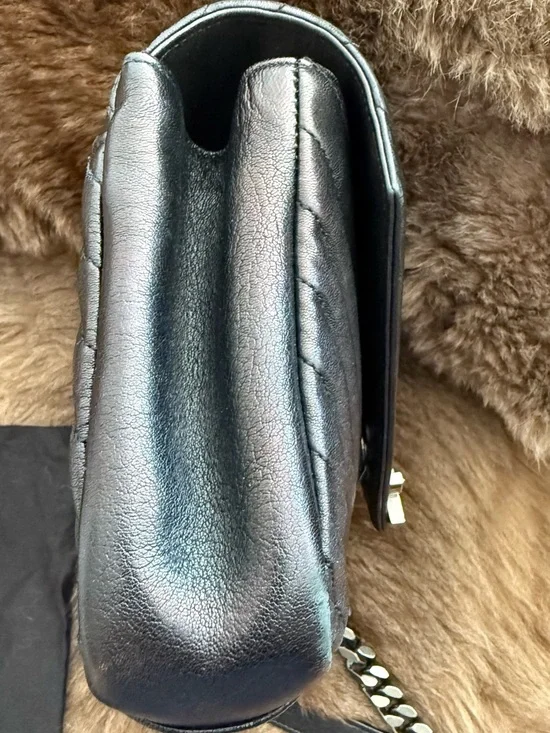 Saint Laurent Black Quilted Leather Shoulder Bag with Silver YSL Logo - Picture 8 of 12